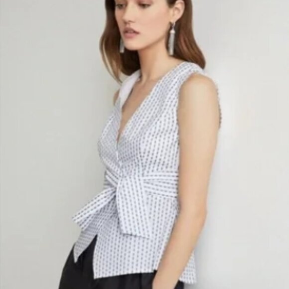BCBGMaxAzria Ikat Striped Faux Wrap Top S NWT - Picture 1 of 16